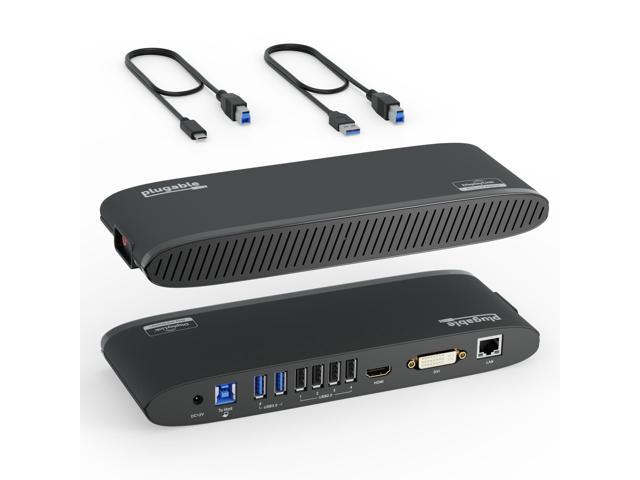 Plugable USB 3.0 Universal Laptop Docking Station for Windows and Mac (Dual Monitor: HDMI and DVI/HDMI/VGA, Gigabit Ethernet, Audio, 6 USB Ports) .