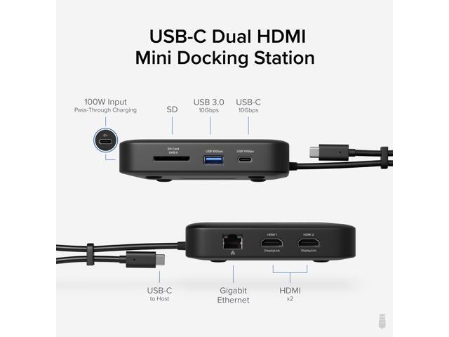 Plugable 7-in-1 USB-C Dual HDMI Docking Station, 100W Pass Through Charging - image 2