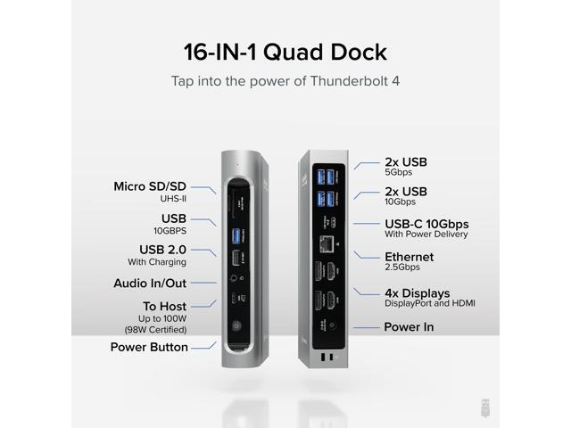 Plugable 16-in-1 Thunderbolt 4 Docking Station for 4 Monitor Setup, 100W Laptop Charging - image 2