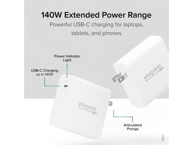 Plugable 140W USB-C Charger, GaN Wall Charger for Laptop, PD 3.1 Power Adapter - image 2