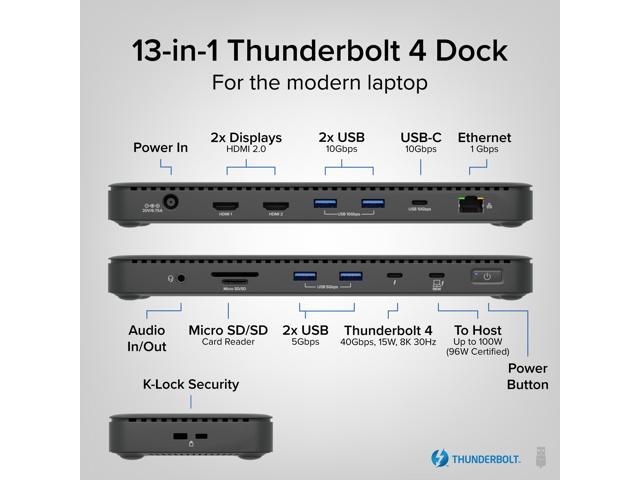 Plugable 13-in-1 Thunderbolt 4 Dock for 4K Dual Monitors or Single 8K, 100W Laptop Charging - image 2