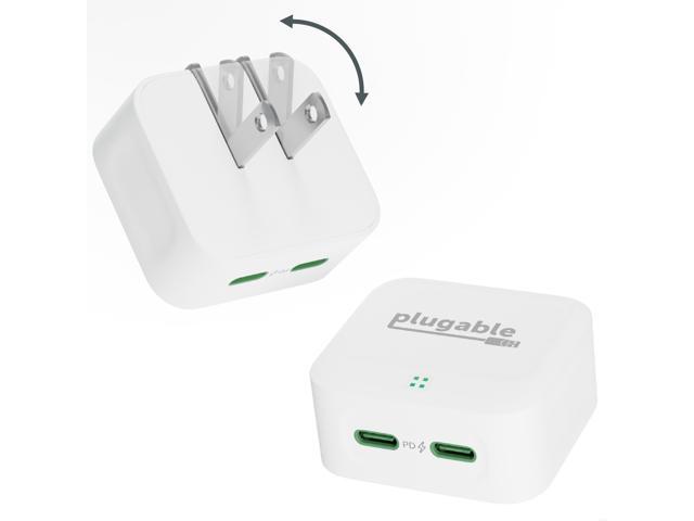 Plugable Dual USB C Charger Block, 40W Foldable 2-Port Fast Charging Flat USB C Wall Charger, Power Delivery for iPhone 15, iPad, AirPods, Samsung...