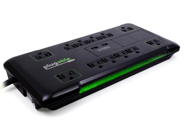 Plugable Surge Protector Power Strip with USB and 12 AC Outlets, Built-in 10.5W 2-Port USB Charger for Android, Apple iOS, and Windows Mobile...