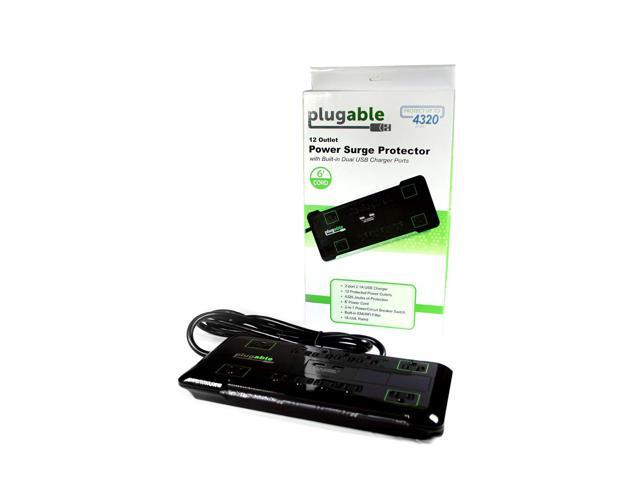 Plugable 12-Outlet Power Strip with 2-Port USB Charger (6 ft/2m Cable) - image 5