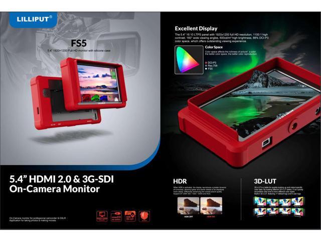 LILLIPUT On-Camera Monitor FS5 5.4 inch 60HZ 4K HDMI 2.0 3G 3D-LUT Waveform SDI Video Assist 1920x1200 Full HD with Silicone Case