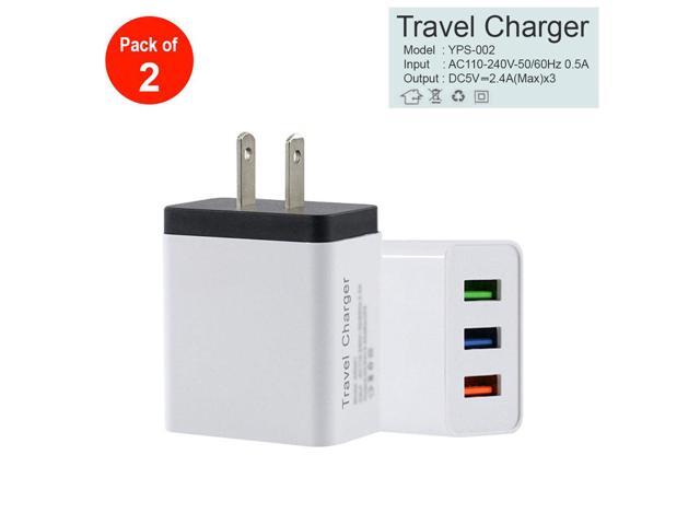 2A Metal Circle 3 USB Wall Charger AC Power Adapter - pack of 2
