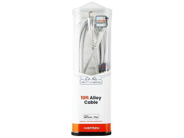 Ventev (10-Ft) Alloy Braided USB-C to Lightning 8-Pin MFi Cable - White