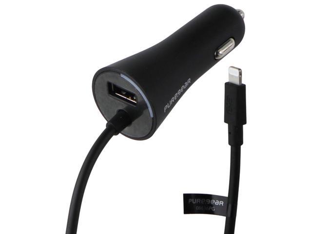 PureGear 24W Car Charger with Lightning 8-Pin Connector and USB-A Port - Black