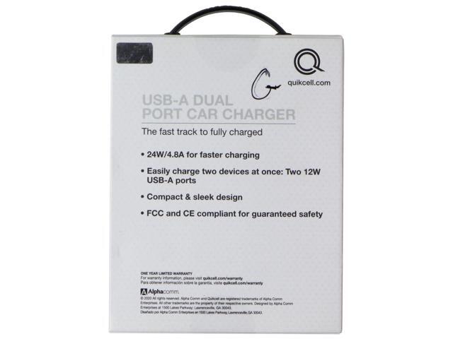 Quikcell USB-A 12W-24W Dual Port Car Charger - Black