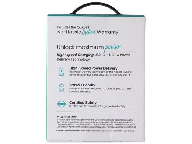 Quikcell 32W Dual Port (USB-C & USB-A) PD Wall Charger - Black