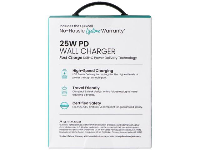 Quikcell (25W) PD Wall Charger USB-C Single Port Adapter - Black