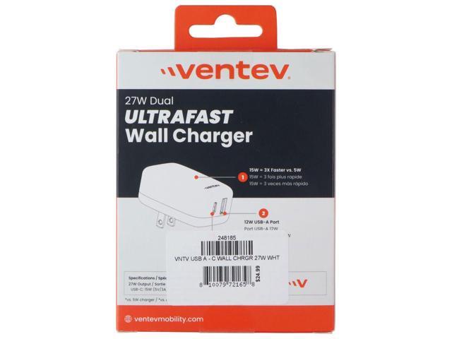 Ventev 27W (USB-A + USB-C) Dual Port Ultra Fast Wall Charger - Gray / White