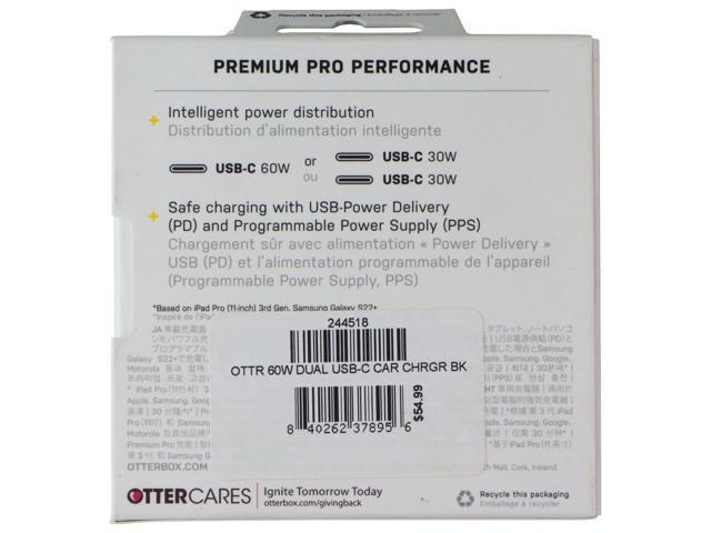 OtterBox (60W) Premium Pro Dual Port USB-C Fast Charge Car Charger - Black