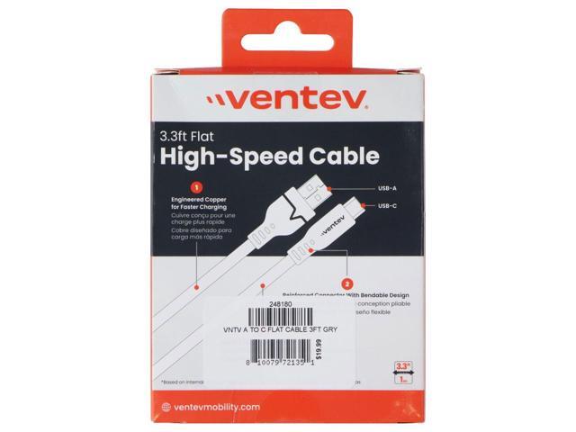 Ventev 3.3 Foot USB-A to USB-C High Speed Flat Cable - Gray