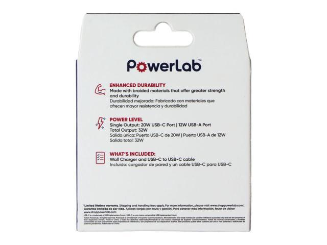 PowerLab 32W Wall Charger and 6-Ft USB-C to USB-C Cable - White/Silver