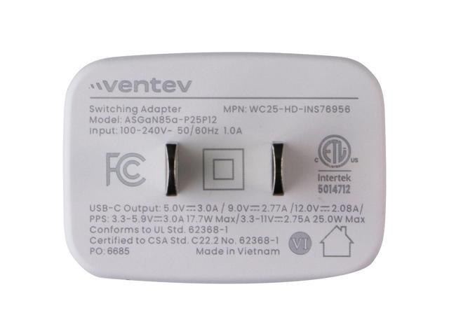Ventev (25W) USB-C Wall Charger/Switching Adapter - White (ASGaN85a-P25P12)