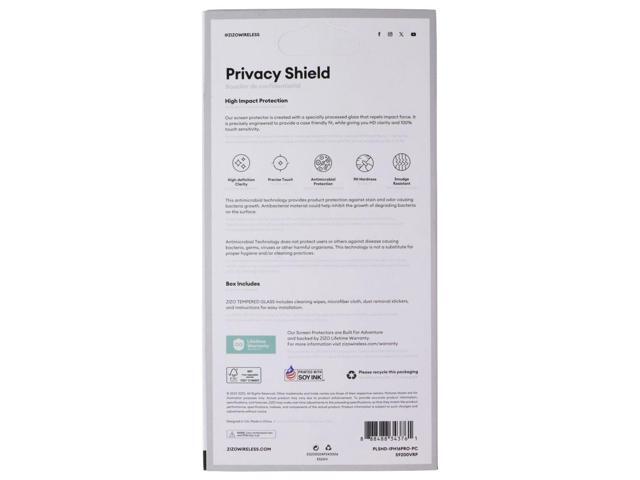 ZIZO Privacy Shield Tempered Glass Screen Protector for Apple iPhone 16 Pro