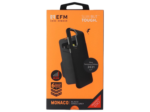 EFM Monaco Wallet Folio Case for Samsung Galaxy S21+ (Plus) - Black/Space Gray