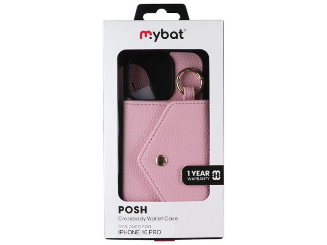 MyBat Posh Leather Crossbody Wallet Case for Apple iPhone 16 Pro - Pink