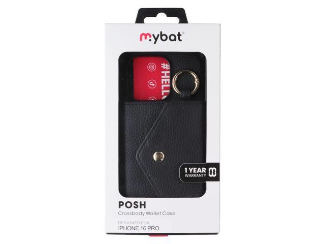 MyBat Posh Leather Crossbody Wallet Case for Apple iPhone 16 Pro - Black