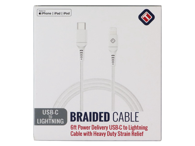 TekYa (6-Foot) Braided Cable - Power Delivery USB-C to Lightning 8-Pin - White