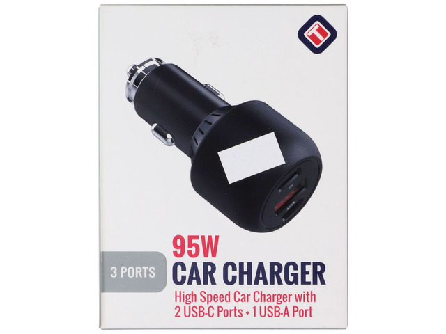 TekYa (95W) 3-Port High Speed Car Charger (2x UBS-C / 1x USB-A) - Black