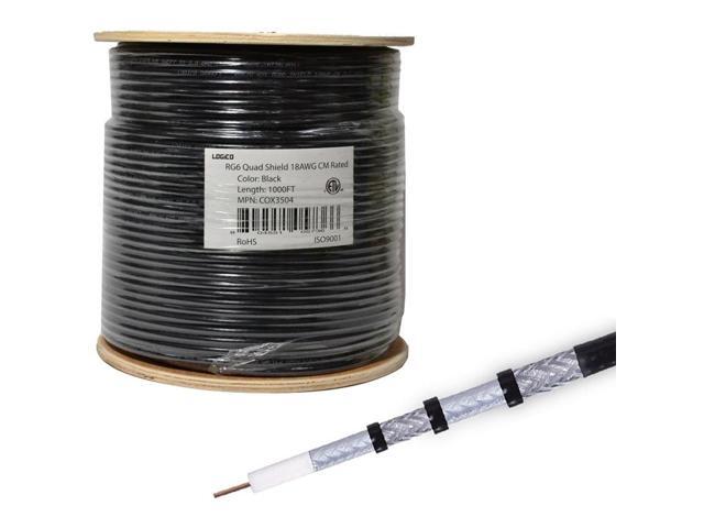 RG6 Quad Shield Coaxial Cable 18 AWG 1000ft Bulk Coax Satellite TV Black - image 6