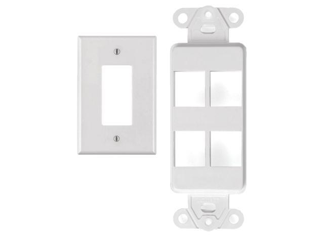 White 4 Port Decora Keystone Snap-in Jack Modular Wall Insert Cover Plate (1/pk)