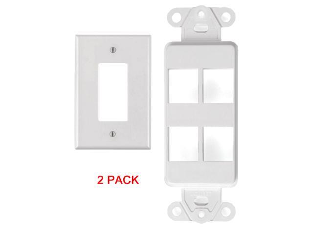White 4 Port Decora Keystone Snap-in Jack Modular Wall Insert Cover Plate (2/pk)