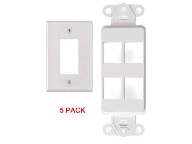 White 4 Port Decora Keystone Snap-in Jack Modular Wall Insert Cover Plate (5/pk)
