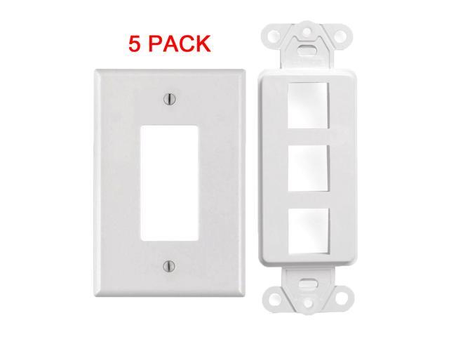 White 3 Port Decora Keystone Snap-in Jack Modular Wall Insert Cover Plate (5/pk)
