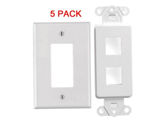 White 2 Port Decora Keystone Snap-in Jack Modular Wall Insert Cover Plate (5/pk)