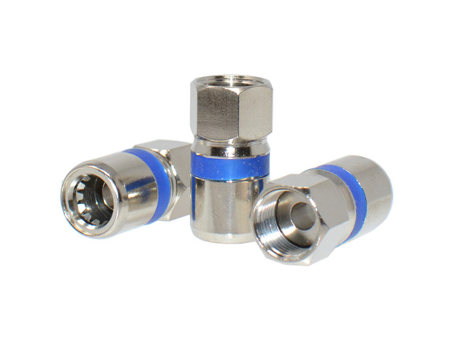 RG6 Dual Shield Coaxial to Self Lock F-Type Compression Connector Blue (50/pk)