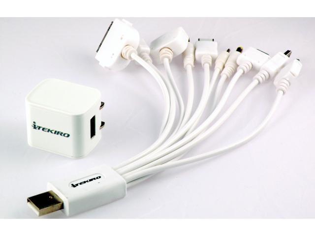 iTEKIRO 5V 1A Mini USB AC Wall Charger + 10-in-1 USB Charging Cable for Smartphones, Smart Cell Phones, GPS, MP3 MP4 Players, Digital Cameras, and...