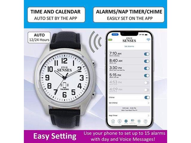 FIVE SENSES - Bluetooth Atomic Talking Watch for Visually Impaired - App Controlled 2nd Gen Atomic Wrist Watch for Blind and Seniors with Large...