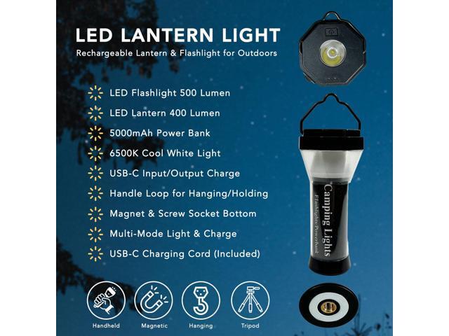 Maximal Power Rechargeable LED Camping Lantern Flashlight Powerbank 5000mAh USB-C Charging Cord for Camping Emergency Outdoors