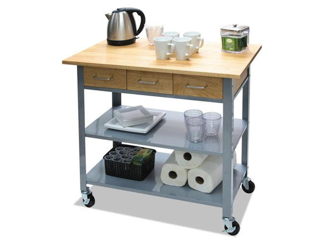 Advantus - VRT95530 - Countertop Serving Cart, 35 1/2 x 19 3/4 x 34 1/4, Silver/Brown