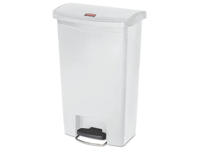 Rubbermaid - FG1883557 - Slim Jim Resin Step-On Container, Front Step Style, 13 gal, White