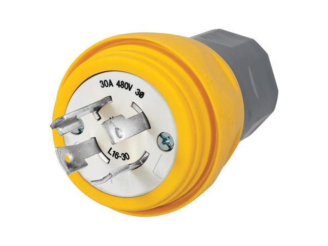 HUBBELL WIRING DEVICE-KELLEMS HBL28W76 Watertight Locking Plug, L16-30P, 30 A,