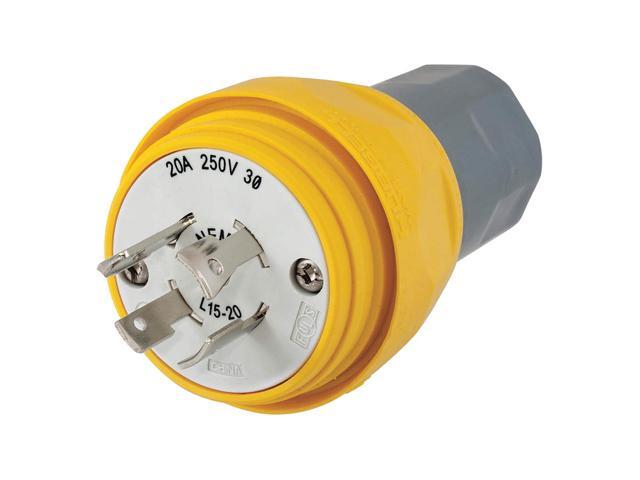 HUBBELL WIRING DEVICE-KELLEMS HBL26W75 Watertight Locking Plug, L15-20P, 20 A,