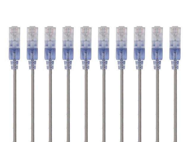 Monoprice SlimRun Cat6A Ethernet Patch Cable - Network Internet Cord - RJ45, 550Mhz, UTP, Pure Bare Copper Wire, 10G, 30AWG, 7ft, Gray, 10-Pack