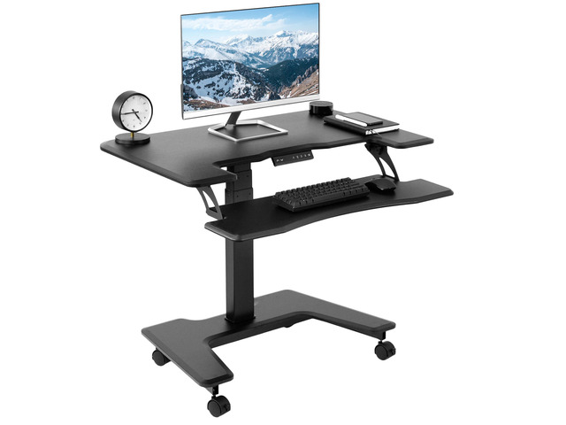 VIVO Black Electric Mobile Height Adjustable Two Platform Standing Desk 36'