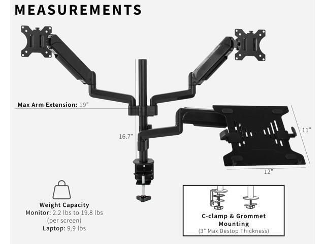 VIVO Black Dual 17' to 32' Monitor and Laptop Pneumatic Arm Desk Mount