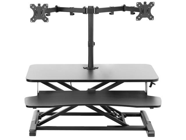 VIVO Black 32' Standing Desk Riser with Adjustable Dual 13' to 30' Monitor Mount