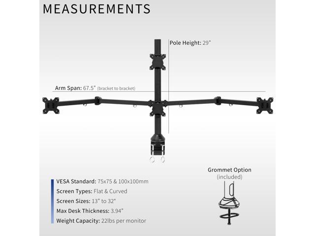 VIVO Steel Quad Monitor Desk Mount Adjustable 3 + 1 Stand 4 Screens up to 32'