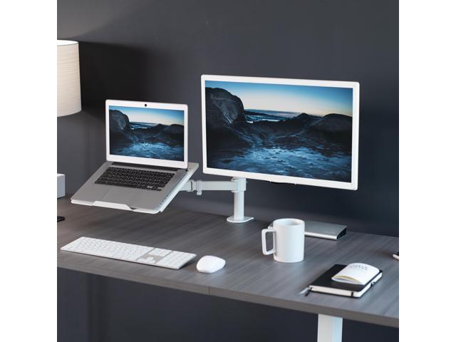 VIVO White Adjustable Laptop & Monitor Desk Mount Stand, Fits 1 Screen up to 32'