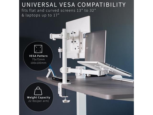 VIVO White Adjustable Laptop & Monitor Desk Mount Stand, Fits 1 Screen up to 32'