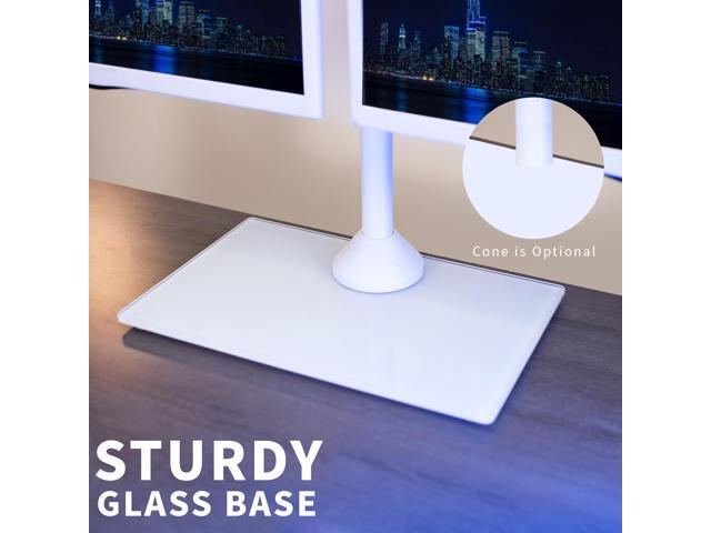VIVO White Dual Monitor Adjustable Mount w/ Glass Base, Fits 2 Screens up to 32'