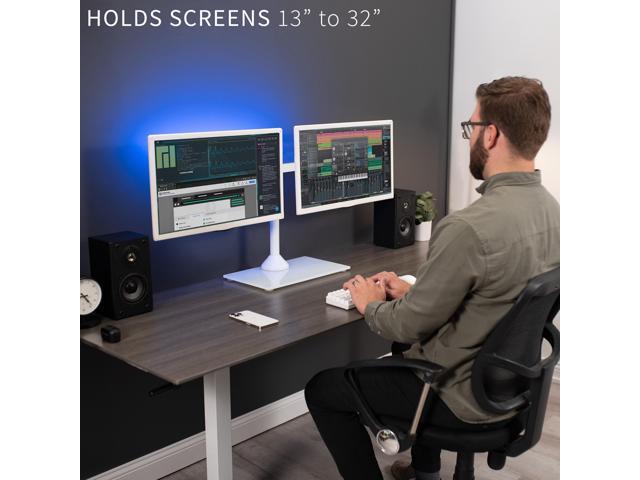 VIVO White Dual Monitor Adjustable Mount w/ Glass Base, Fits 2 Screens up to 32'