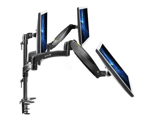 VIVO Black Triple Monitor Mount, 2 Pneumatic Arms + 1 Fixed, 3 Screens up to 32'